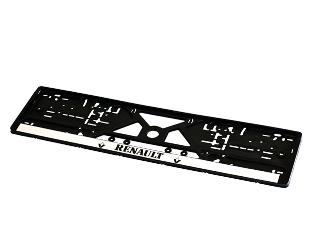 Рамка номерного знака с защелкой черная/серебро RENAULT рельеф