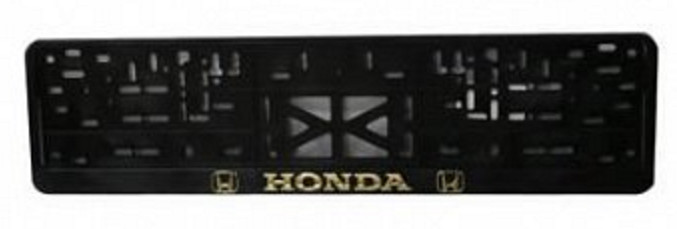 Рамка номерного знака с защелкой черная/золото HONDA рельеф