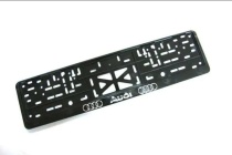 Рамка номерного знака с защелкой черная/серебро СТД AUDI рельеф