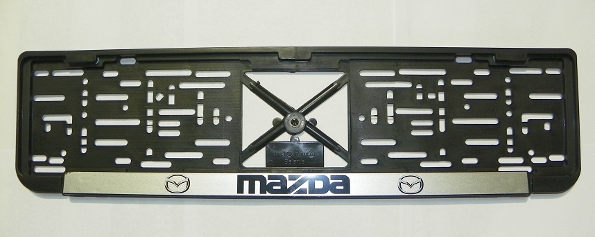 Рамка номерного знака с защелкой черная/серебро MAZDA рельеф